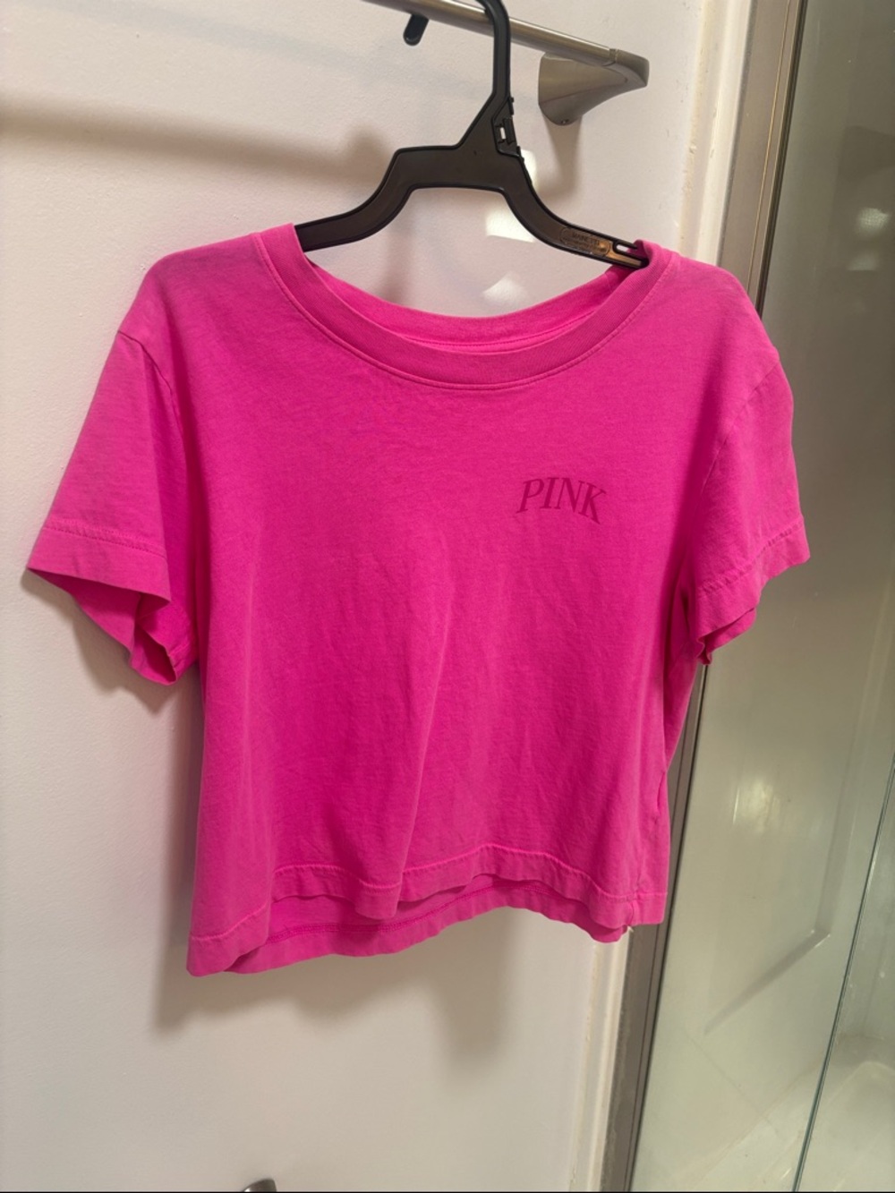 PINK Victoria's Secret Hot Pink Crop Tee